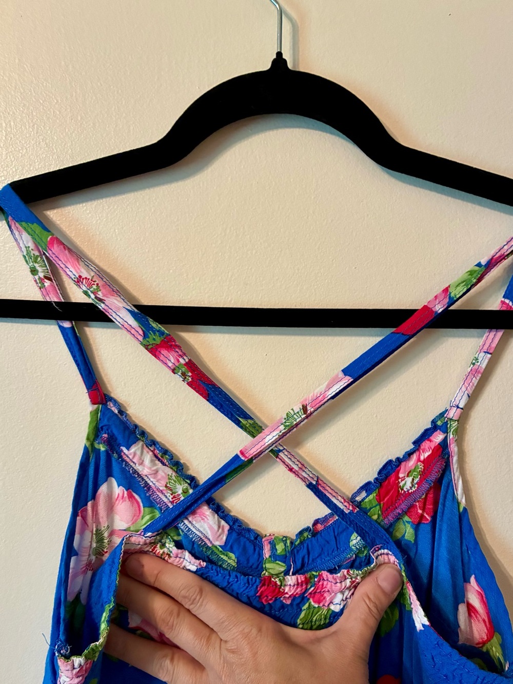 Hollister Blue Floral Mini Dress w/ Criss-Cross Back Straps Y2K Vacay Sundress M - Picture 8 of 10